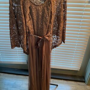 Elegant Toffee Lace Dress with Sheer Overlay